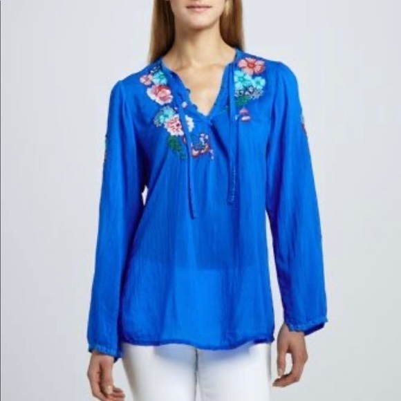 𝅺JOHNNY Was Rain Forest Embroidered Tunic Top - Picture 1 of 6